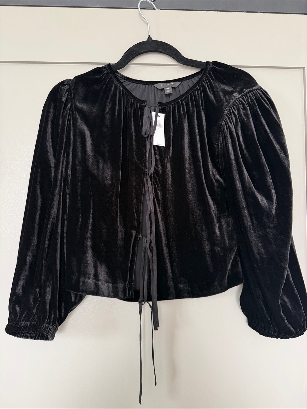 Banana Republic Black Velvet Tie-Front Blouse